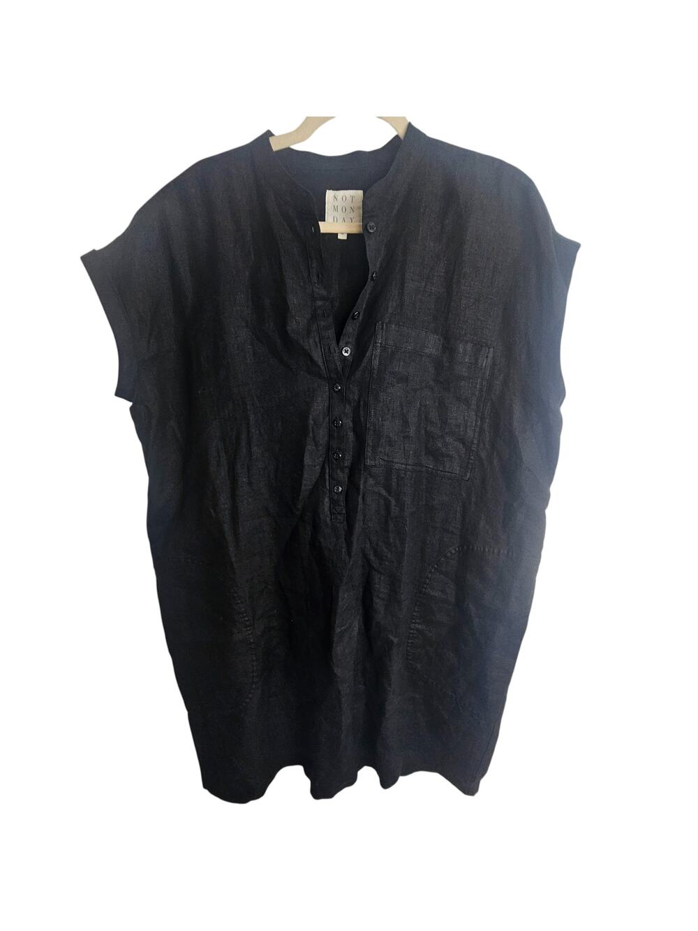 Not Monday Womens 100% Linen Tunic Mini Dress Size M Minimalist Lagenlook Beach